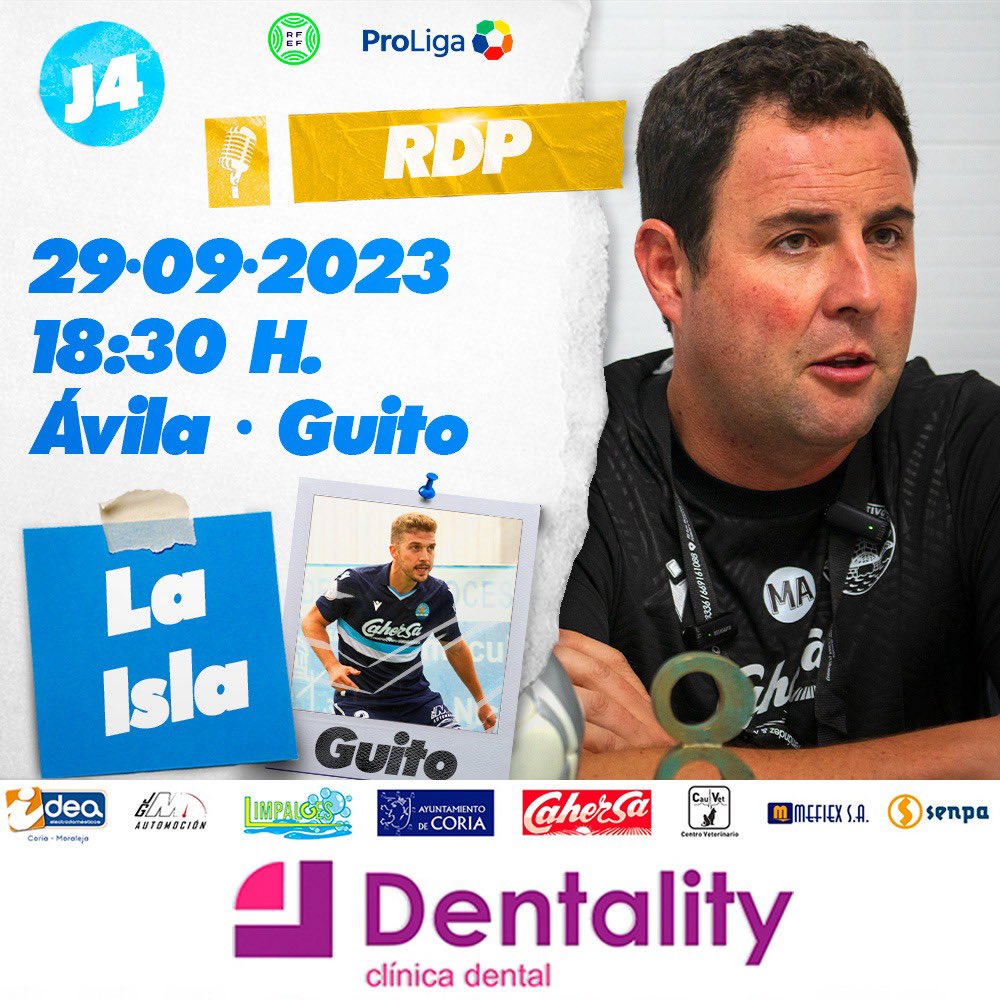 CDCORIA's tweet photo. 🎙️ RUEDA DE PRENSA previa a la cuarta jornada de liga.

🏟️ Viernes 29/09/2023 | 18:30 h. | Sala de Prensa de La Isla
🗣️ @Guito_6, lateral izquierdo celeste
🗣️ @avilarojas81, entrenador CD Coria

🎽 El entrenamiento arrancará posteriormente, a las 19:00 h.

🩵 @CDCORIA 🆚 @AtcoPueblonuevo ❤️
🗓️ Domingo 01/10/2023
🕕 18:00 h.
🏟️ #LaIslaUnFortín
🟢 Jornada 4 | #TerceraRFEF Grupo XIV

📻 @enjuegoCEX de @deportescex 

👨🏻‍⚖️ Arbitra el colegiado José Manuel Fernández Fernández, de la Delegación de Castuera.

📲 #VuelveASalirElSol #CDCoriaAtcoPueblonuevo