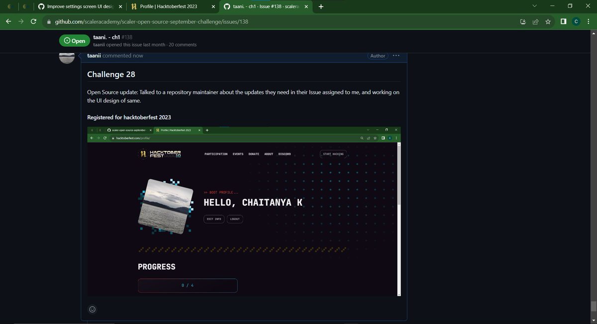 chaitanya8921's tweet photo. Hey All, I have completed #task28 of #OpenSourceSep Challenge with @Scaler_Official Discord Community

You can join the community HERE: https://t.co/So2zrik17b 

#Opensourcesep #ScalerDiscord #Scaler #30daysofopensource #OpenSourceSeptemberChallenge #OpenSourceSepChallenge https://t.co/UfgNWJzM5A