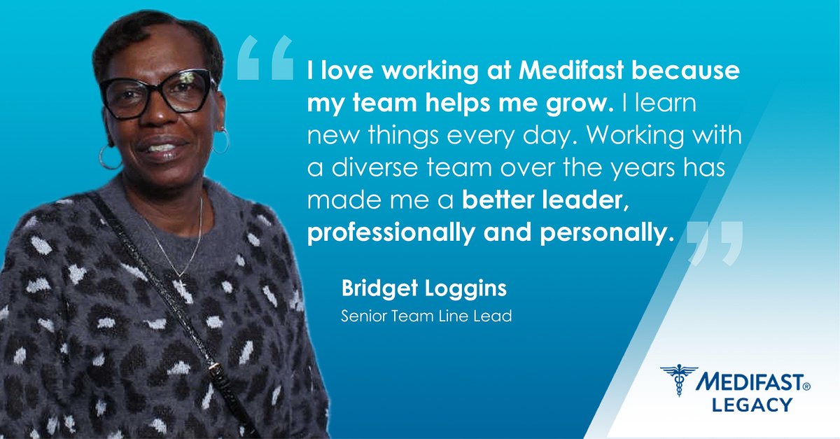 MedifastCareers's tweet image. In over a decade at Medifast, Bridget Loggins, Senior Team Line Lead, has learned how to be a better leader while working with diverse teams at Medifast. #legacy #MyLifeAtMedifast #throwbackthursday