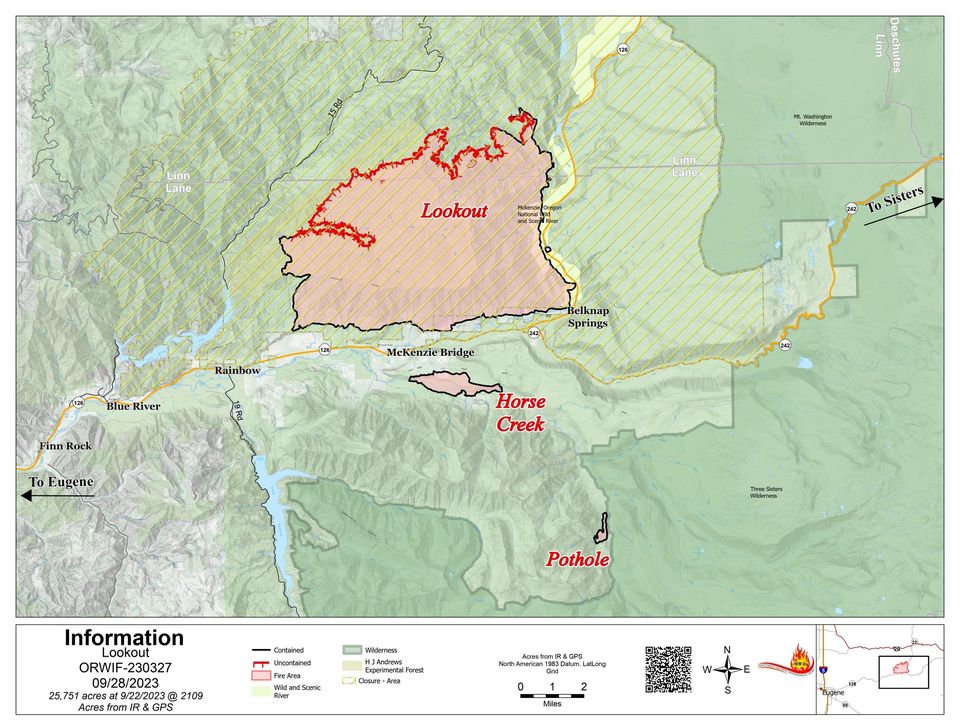 willametteNF's tweet photo. Sept. 28, 2023 UPDATE:
#LookoutFire
Acres: 25,751
Containment: 50%
#PetesLakeFire
Acres: 3,254
Containment: 80%
Lookout/ Petes Lake/ Horse Creek/ Pothole Fires
Total personnel: 428
Crews: 15
Helicopters: 2
Engines: 14
Dozers: 1
Water Tenders: 4 https://t.co/TCUx1vRHY7