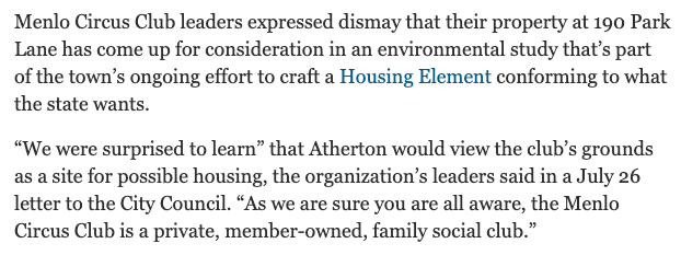 The uber exclusive Bay Area burb of Atherton is having a tough time finding room for all the new houses the state is forcing them to plan for. One reason why: City council won't consider anything with more than 10 units per acre. almanacnews.com/news/2023/09/2…