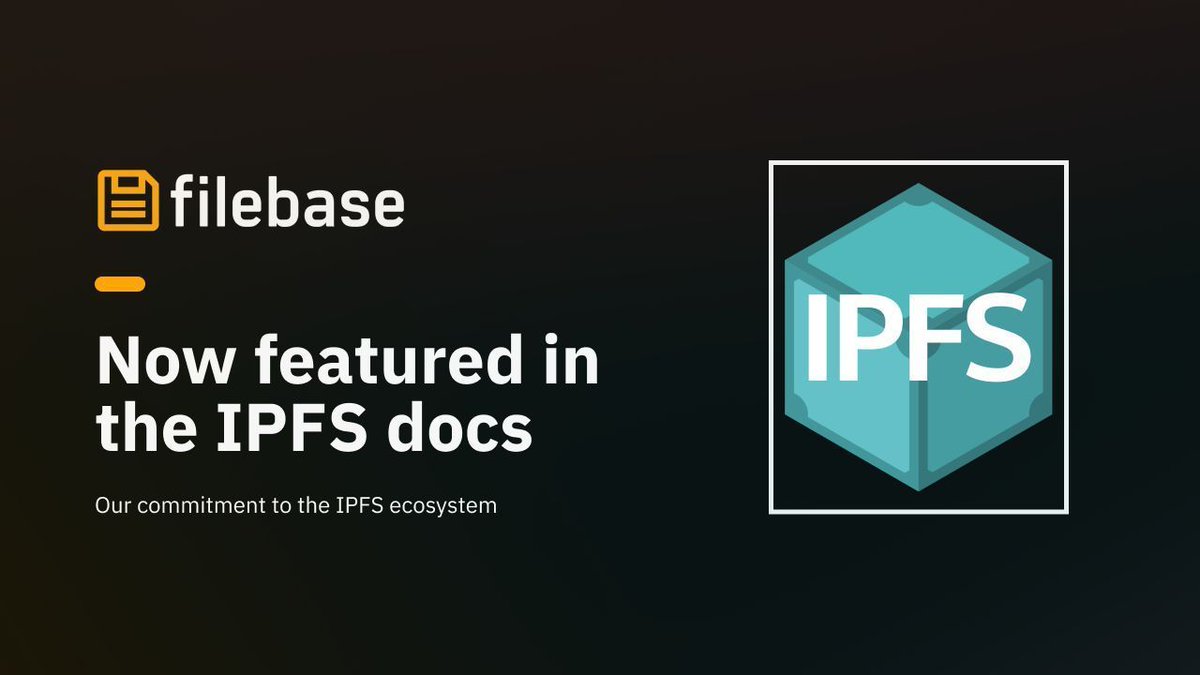 Filebase's tweet image. 🎉 Exciting news! @Filebase is now featured in the @IPFS documentation for “Working with Pinning Services”. 

A testament to our commitment to the IPFS ecosystem!

#IPFS #Filebase