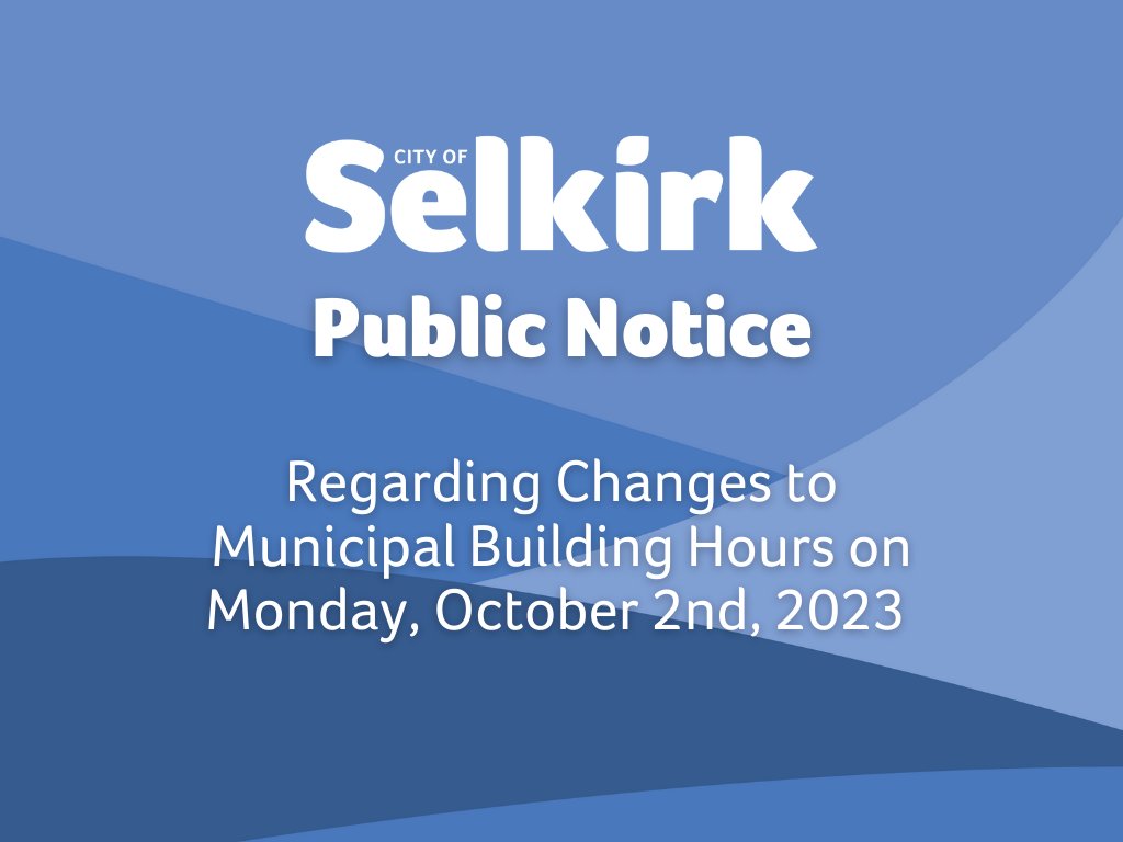 cityofselkirk's tweet photo. City of Selkirk Municipal Buildings will be closed on Monday, October 2, 2023, in lieu of National Day for Truth and Reconciliation.

The Civic Office will reopen to the public on Tuesday, October 3, 2023, at 10am. https://t.co/9gmPEDtlYD