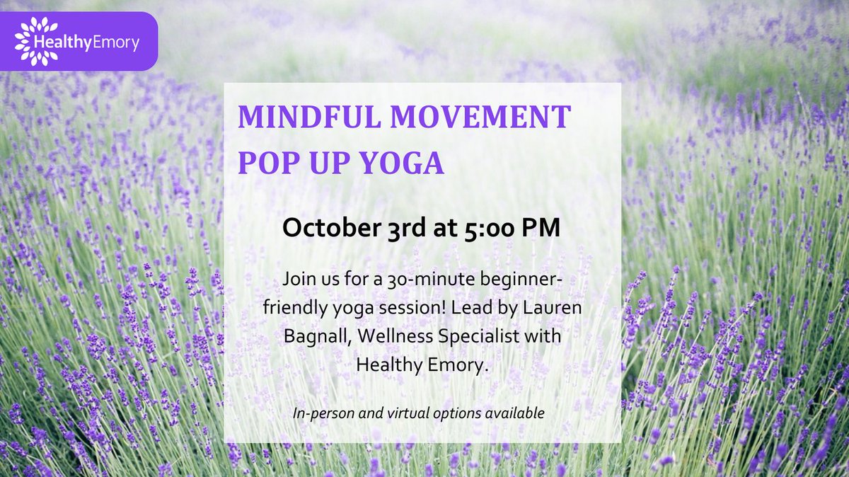 EmoryFSAP's tweet image. Pop Up Yoga event happening Tuesday, October 3rd! Click the link in our bio to register.