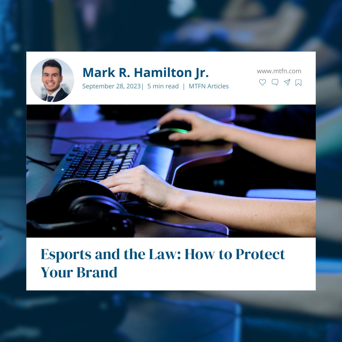 Whether you're a content creator or an e-sports athlete/streamer, here's what you need to know about protecting your brand. Read our latest article by Mark R. Hamilton Jr. at the link in our bio.