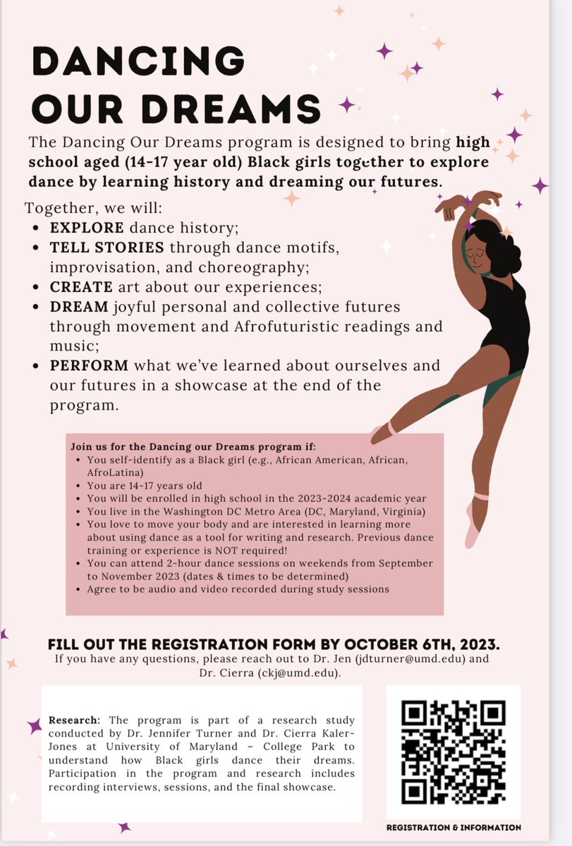 Excited to co-host this FREE dance program with ⁦@_cierrajade_⁩ and Black Girls S.O.A.R. 🖤🤎 Apply by 10/6