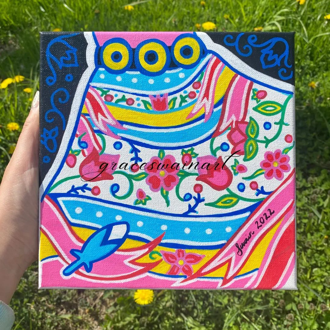 graceswainart's tweet image. Available: Ribbon Skirt 8”x8” acrylic painting on canvas. This painting is available on my website at graceswainart.com #indigenousart #nativeartist #indigenouscreatives #supportindigenousart #nativeentrepreneur #indigenousbusiness #nativeowned #indigenouscrafts