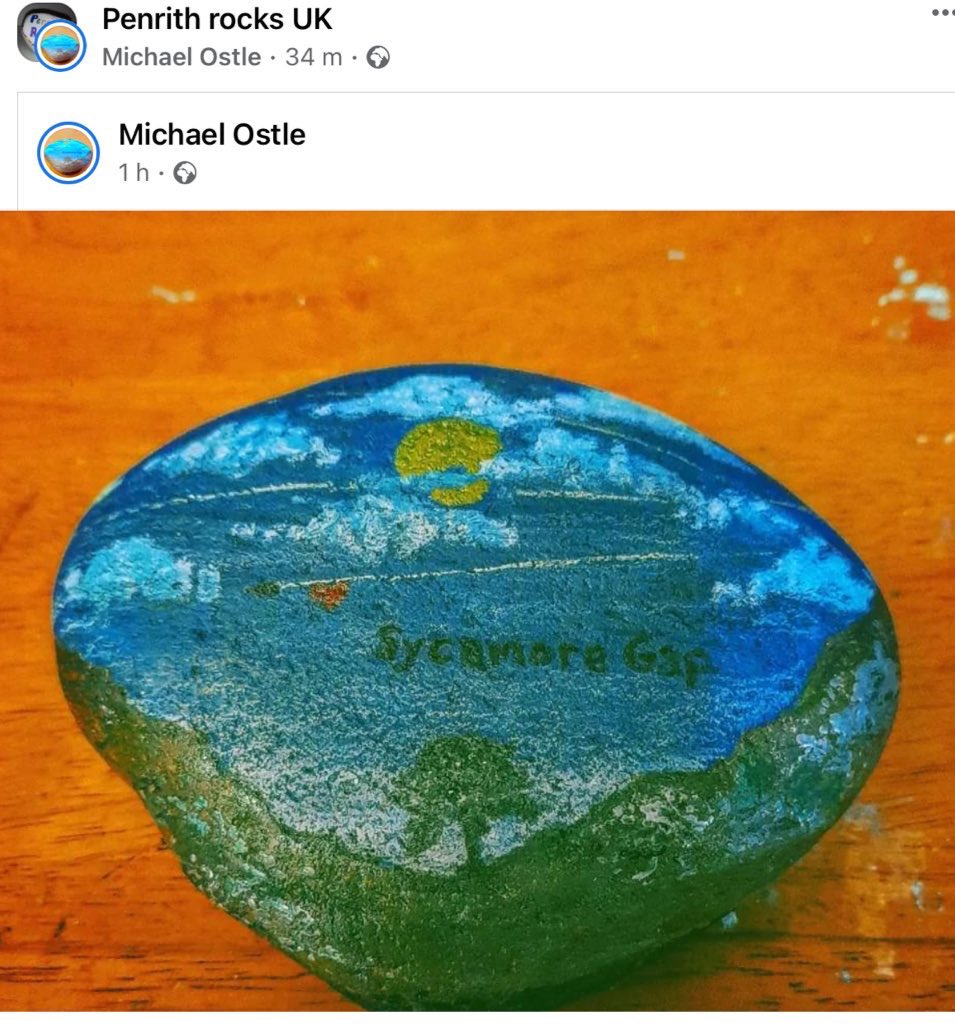 rattycastle's tweet photo. My friend Michael that paints fantastic stones for the children on #PenrithRocks has give me permission to share #sycamoregaptree https://t.co/T4yZWS1fJE