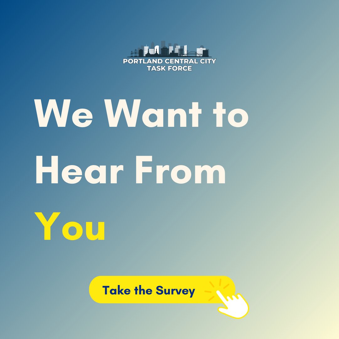 GovTinaKotek's tweet image. Oregon: I want to hear from you! What do you value most about Portland? What would bring you downtown more often? How can we improve Central City?  

Take the survey now: docs.google.com/forms/d/e/1FAI…