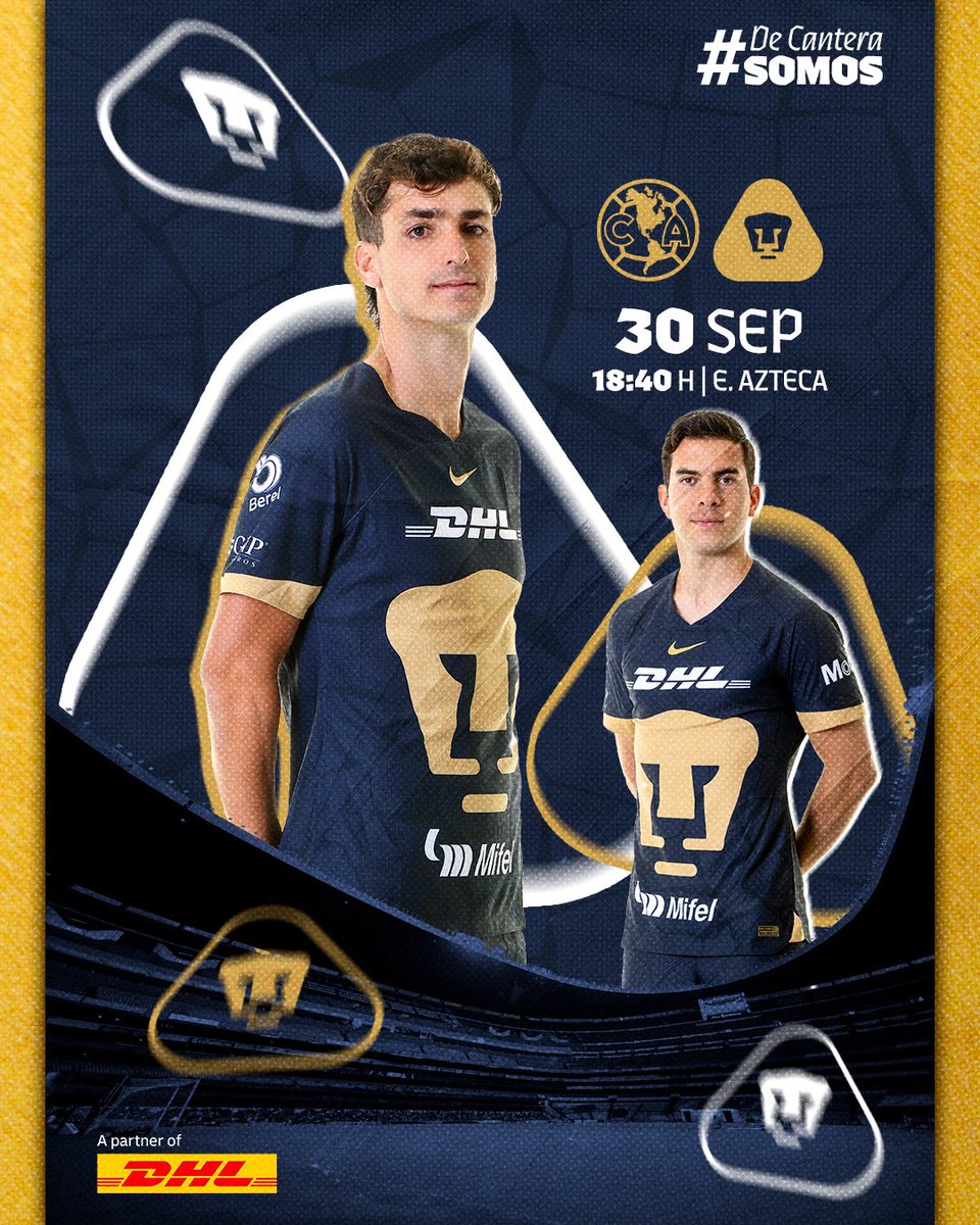 PumasMX's tweet image. Jugaremos el clásico capitalino con #GarraYEntrega 👊⚽️
@DHLMex te trae la info del partido. 

🆚 | @ClubAmerica 
🗓️ | sábado 30 de septiembre 
⌚️ | 6:40pm
🏟️ | Estadio Azteca
📺 | TUDN

#DePumasSoy #DeCanteraSomos