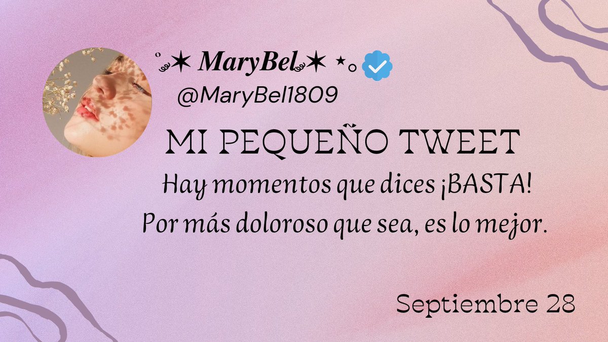 MI PEQUEÑO TWEET 

Hay momentos que dices ¡BASTA!
Por más doloroso que sea, es lo mejor.

#MiPequeñoTweet
#LíneasVerdaderas 
#FrasesInspiradoras 
#MisLetras2023 #FF
#Micumpleaños #Frases #septiembre28