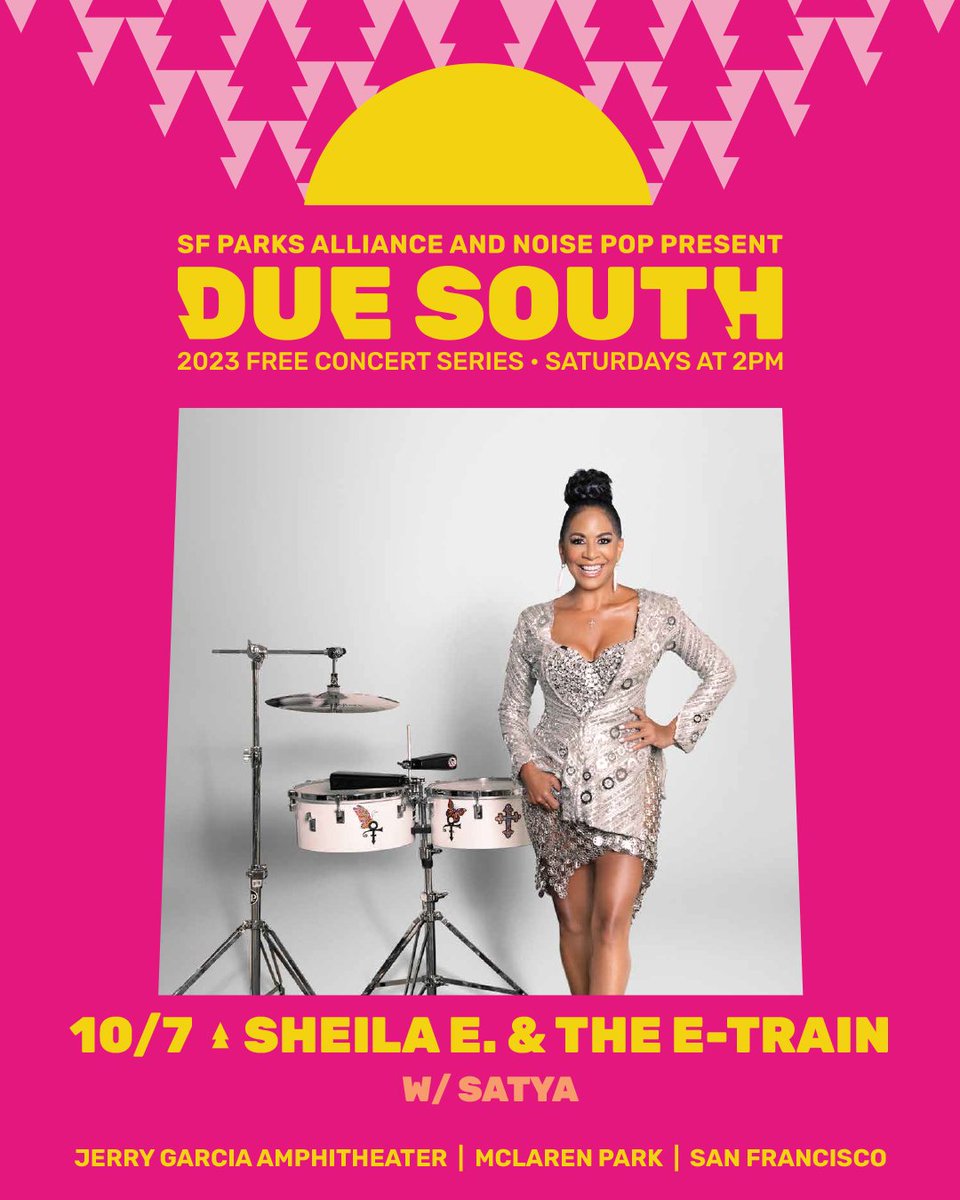 SF Parks Alliance (@sfparksalliance) on Twitter photo Mark your calendar🗓 We're closing the Due South season next Saturday with a free show starring <a href="/SheilaEdrummer/">SheilaEdrummer</a>, @djumami, and Satya at the Jerry Garcia Amphitheater! 💃🎶 Mark your calendar🗓 We're closing the Due South season next Saturday with a free show starring <a href="/SheilaEdrummer/">SheilaEdrummer</a>, @djumami, and Satya at the Jerry Garcia Amphitheater! 💃🎶