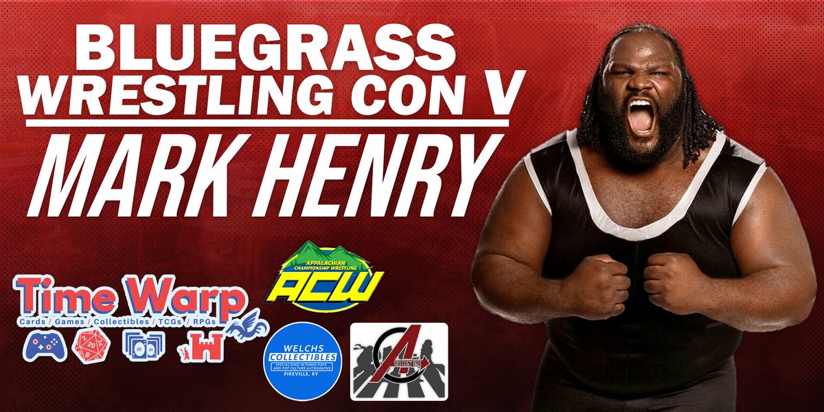 Bluegrass Wrestling Con V
Oct 7th 2023 12-3pm
Boyd County Community Center
15605 KY-180, Catlettsburg, KY 41129

We are just 8 days away from Bluegrass Wrestling Con.

Mark Henry Meet and Greet Prices
$40 Auto
$40 Selfie
$75 Combo