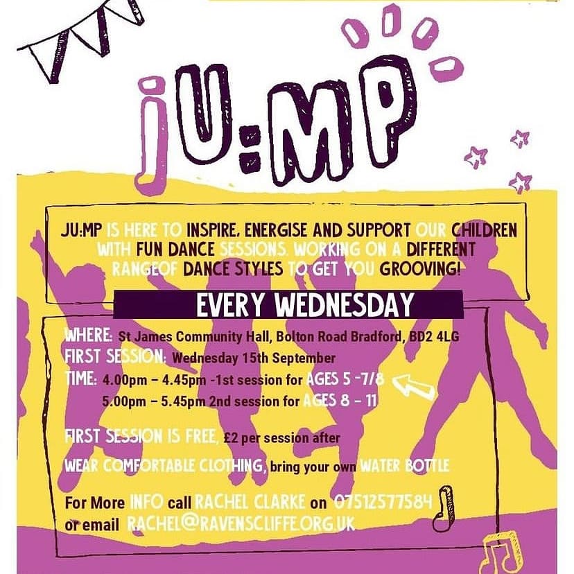 Wednesday JU:MP Dance sessions 💕 Come join us at St James Community Hall from 4pm. See below for more details or give us a message/call if you have any questions!