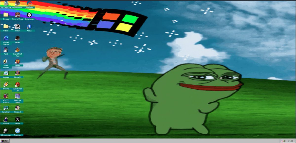 WinPepe_ETH's tweet photo. As you can see, the website is a "fully" functional Windows emulator. You can play games there, watch some movies, use a internet explorer or listen the music via Winamp. #PEPE #ethereum #PEPECOIN https://t.co/7jSEmBZWlj