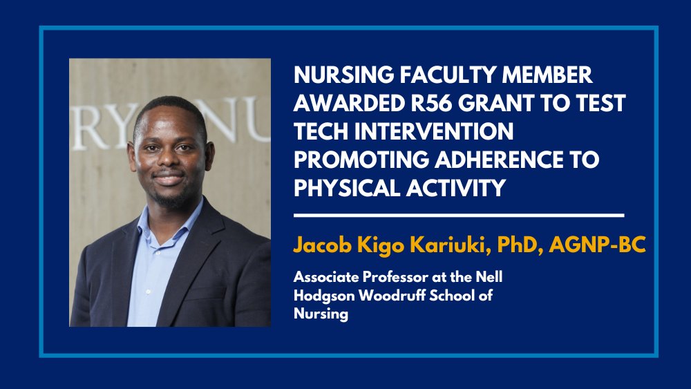 The National Heart, Lung, and Blood Institute (<a href="/nih_nhlbi/">NIH NHLBI</a>) has awarded a high-priority R56 grant to Jacob Kariuki, associate professor <a href="/EmoryNursing/">Emory Nursing</a>, to develop ways to help insufficiently active individuals overcome barriers to more physical activity. links.emory.edu/Jo