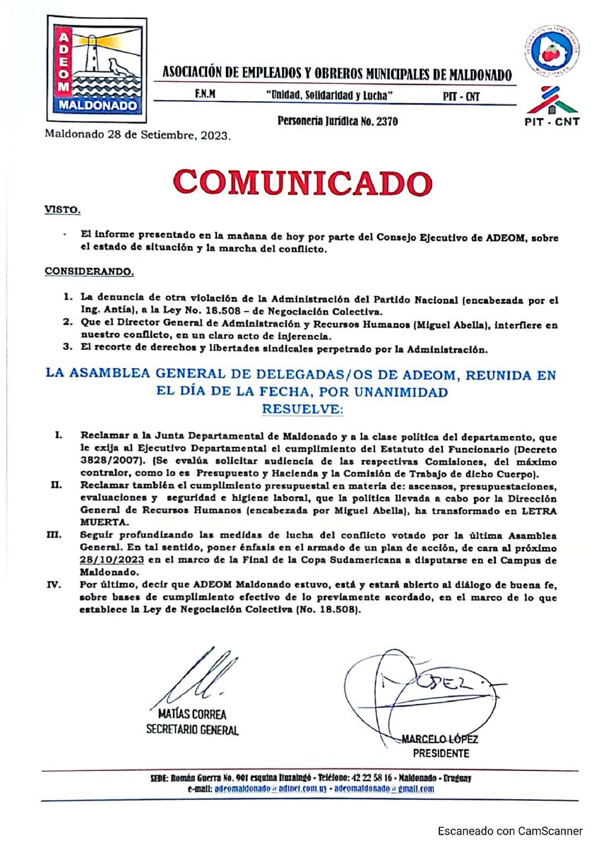 MaldonadoAdeom's tweet photo. 📃 Declaración de nuestro Plenario de Delegadas/os, reunido el día de hoy.

#ADEOMenCONFLICTO https://t.co/jwA6VzxB23