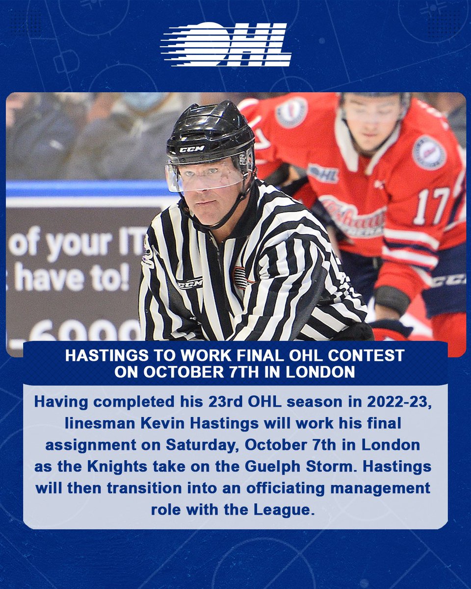 Working an #OHL career that has spanned over 1,000 games, linesman Kevin Hastings has one more assignment.