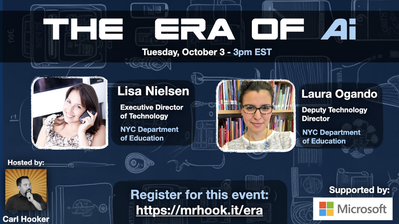 mrhooker's tweet photo. On Oct.3 at 3pm EST - Join myself, @innovativeedu & @lauraogando7, two amazing leaders rom NYC DOE, to discuss what the largest district in the country is doing with AI when it comes to teaching & learning. Register here: https://t.co/XcQzljzTS7 https://t.co/j13zyIfjjG