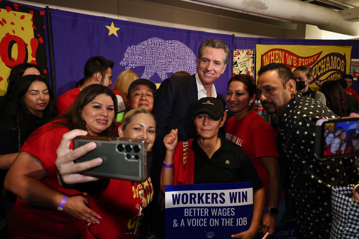 Governor Gavin Newsom (@cagovernor) on Twitter photo CA will increase the minimum wage for over 500,000 fast-food workers to $20/hour starting April 1, 2024.
With <a href="/ChrisHoldenNews/">Chris Holden</a>' bill, we're taking a step toward fairer wages, safer & healthier working conditions, & better training by giving fast-food workers a stronger voice. CA will increase the minimum wage for over 500,000 fast-food workers to $20/hour starting April 1, 2024.
With <a href="/ChrisHoldenNews/">Chris Holden</a>' bill, we're taking a step toward fairer wages, safer & healthier working conditions, & better training by giving fast-food workers a stronger voice.