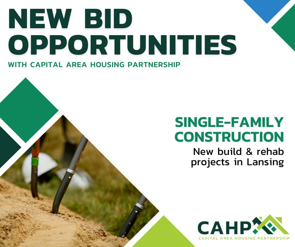 We're accepting competitive bids from licensed contractors to construct our upcoming line of affordable single-family homes in Lansing. Information about bid packets and submission deadlines is available online at cahpmi.org/contractor.