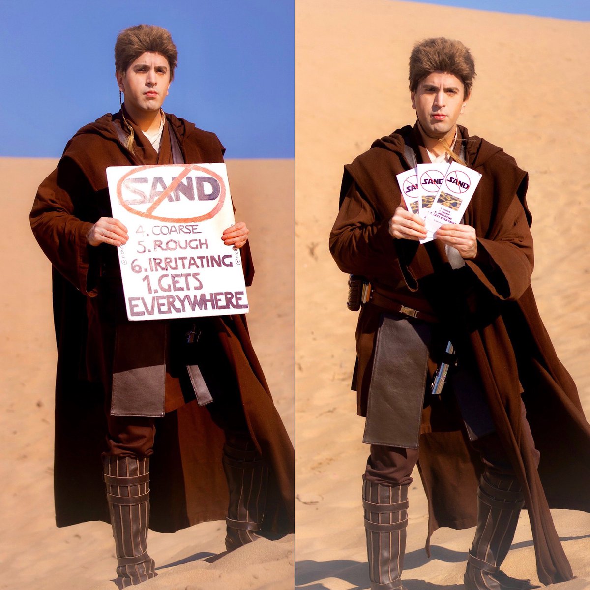RickNerdvarro's tweet photo. Friend: Wanna come to a sand dune photoshoot?
Me: Ok, but I donโt have to like it.
#starwars #anakinskywalker #anakin #attackoftheclones #haydenchristensen #prequelmeme #prequelmemes @starwars https://t.co/q9IIZoW260