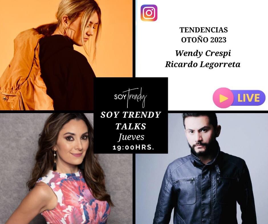 Recuerda que te esperamos hoy en Instagram Live a las 19:00 hrs. <a href="/WendyCr/">Wendy Crespi</a> y <a href="/ricalegorreta/">Ricardo Legorreta</a> te compartirán las principales tendencias de moda de este otoño 2023.
instagram.com/soytrendyblog