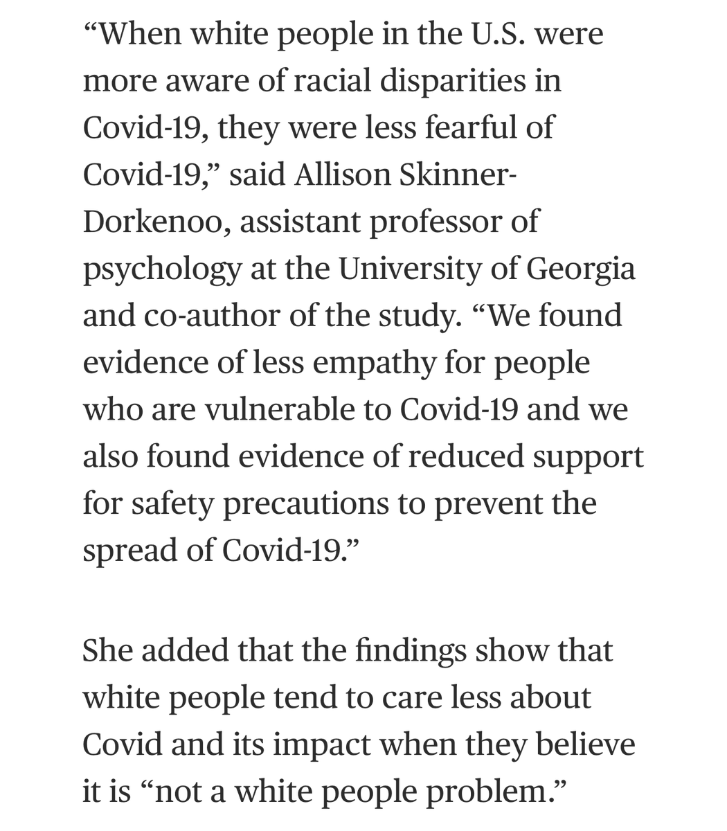 luckytran's tweet photo. Why do many surveys show that white people are far less likely to take COVID precautions like masking than people of color?

A study shows that white people care less about COVID and its impact when they believe it is “not a white people problem.”

https://t.co/3v1NFGFSNJ https://t.co/xi9BqA5RZG