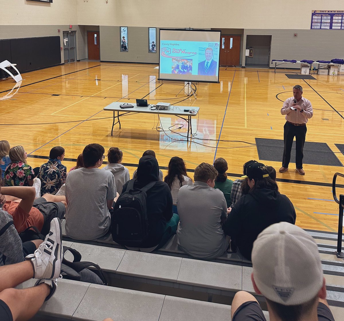 MrMeyersTBHS's tweet photo. Day 2 of @NGC_Trojans Kickoff to Graduation featured Trojan alum @casey_hopkins11 &amp; his message to students about investing in yourself. Students also heard from @mpennyR3Sup &amp; his words of encouragement to students to take on new challenges throughout their high school career. https://t.co/OIzMCRZMr4