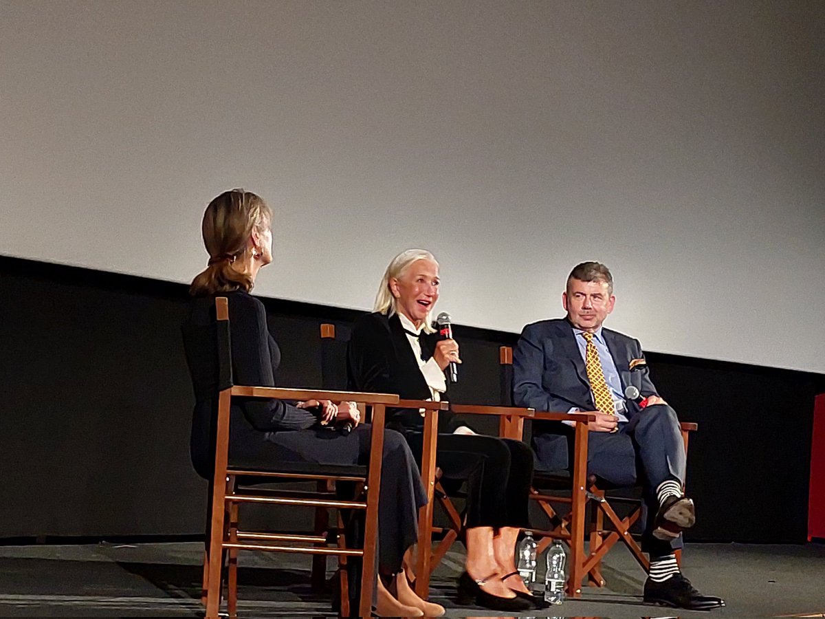 "I was in make up for 2 hours before everyone else was on set, so all the other actors only ever saw me as a Golda" Helen Mirren discusses playing #Golda Meir with screenwriter Nicholas Martin and <a href="/FrancineFilm/">Francine Stock</a>
