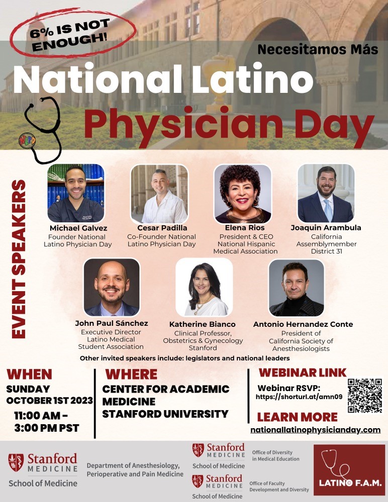 UCSF_LCOE's tweet image. #NationalLatinoPhysicianDay is this Sunday, October 1st!! Celebrate by tuning into this webinar hosted by  @StanfordMed