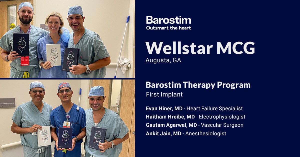 We are honored to support Drs. Evan Hiner, Haitham Hreibe, Gautam Agarwal, Ankit Jain, and their teams on the first Barostim implant at Wellstar MCG in Augusta, GA. Congratulations on the launch of the program.