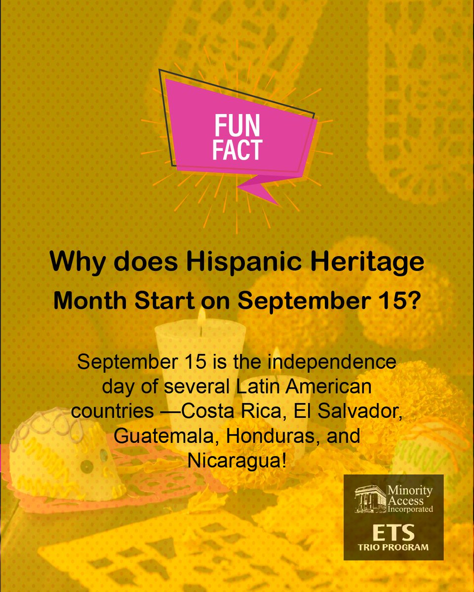 mai_etsprogram's tweet image. Fun Fact: Why does Hispanic Heritage Month Start on September 15?
#HispanicHeritageMonth2023  #LatinAmericanIndependenceDay #CelebratingCulture