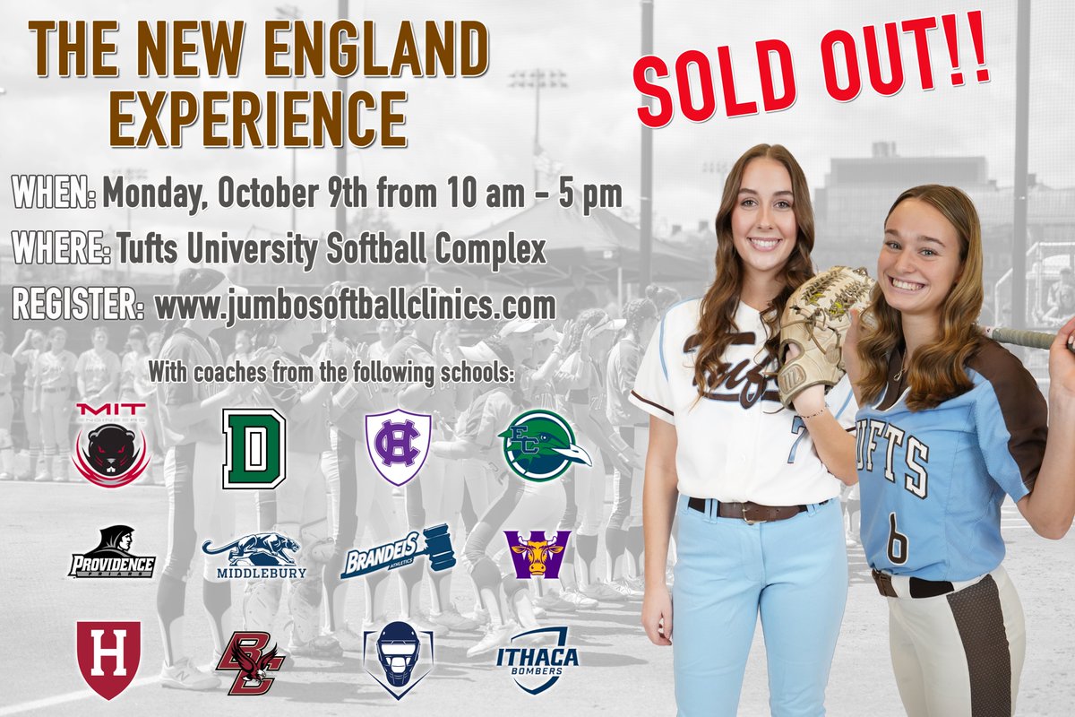 We are SOLD OUT.  If you still want to join us for a great day of softball make sure to get on the waitlist.  We will open up more spots if we are able! #jumbosoftballclinics #thenewenglandexperience