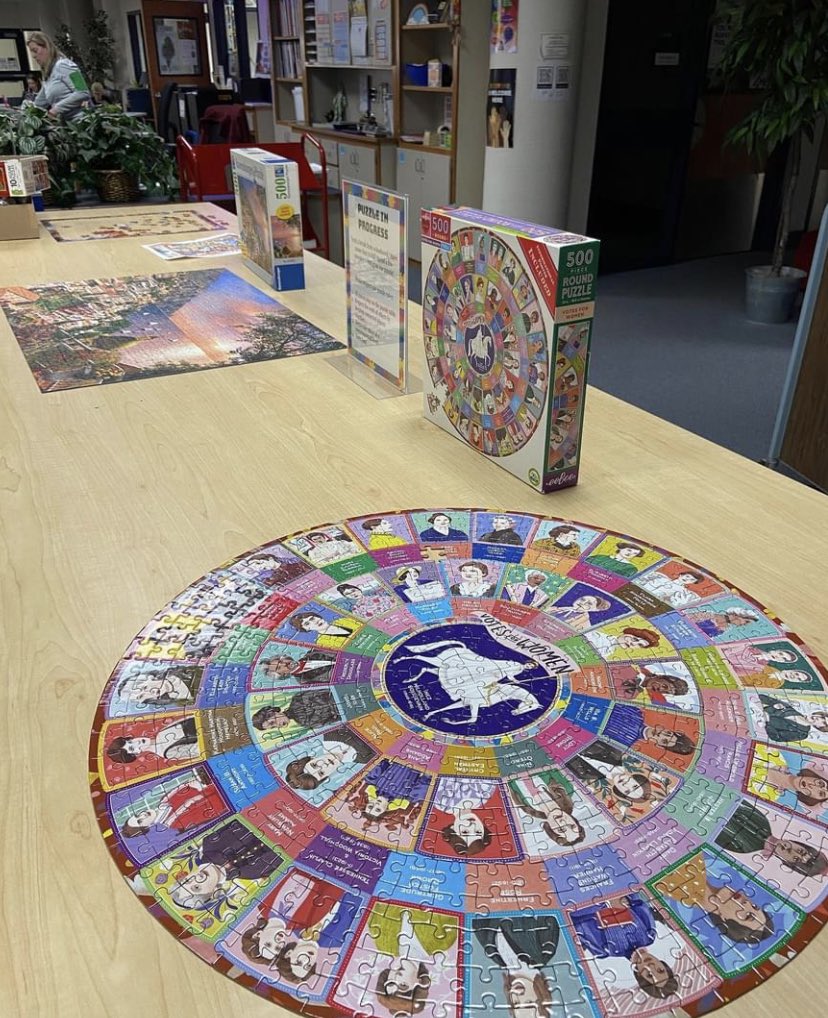 Lots of activity at our puzzle table this week. Two completed and one still in progress! We have a large assortment of puzzles, so stop by sometime and join the puzzle fun!