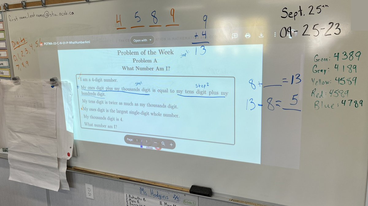 MissHodgins1's tweet photo. On Monday we finished solving our @UWaterlooCEMC #ProblemOfTheWeek 🤓 Congrats to the 🟡&amp;🔴 teams for getting the correct answer 🏆 but congrats to all teams for working together and overcoming some hurdles with teamwork👏 #collaboration @StStephenOCSB #ocsbMath https://t.co/YzUBycnzy8