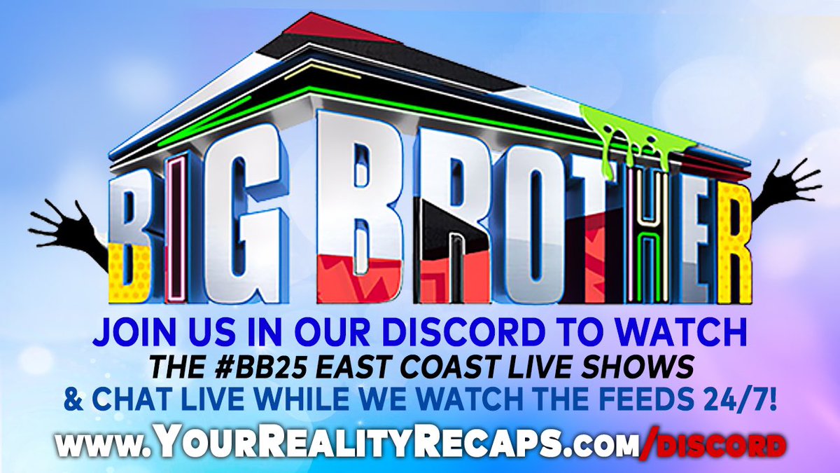 Need a place to watch tonight’s #bb25 ?!

We are live watching in our discord!  

See you there! 

YourRealityRecaps.com/discord