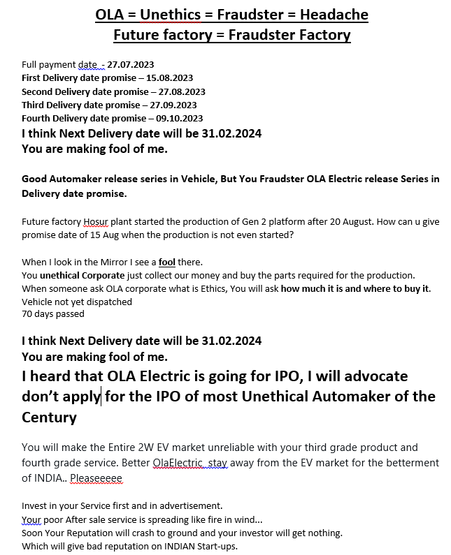 pgowtham's tweet photo. @OlaElectric Hey fraudster @OlaElectric , kindly deliver my s1 air since you were working on my  issue on high priority, and when it will be resolved.

Same modified copy and paste template

How is it, Making you angry, that's how we feel https://t.co/4KIfbTAN07