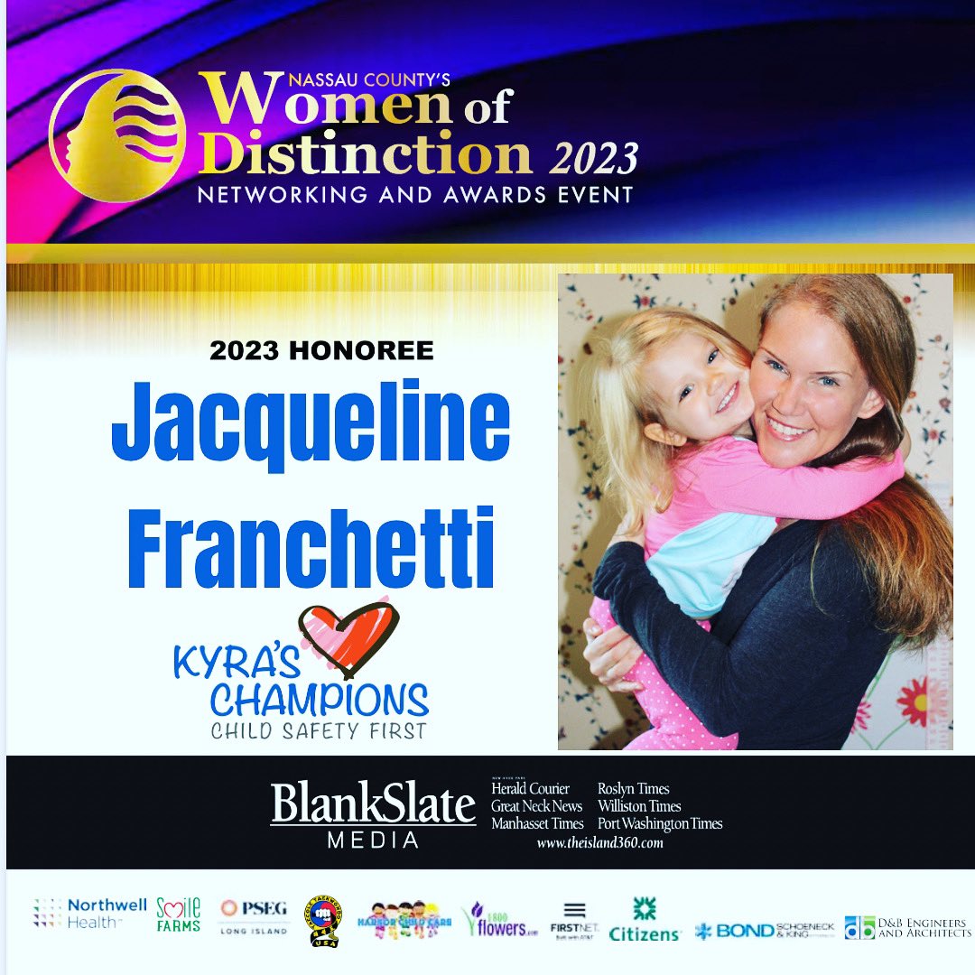 Incredibly honored to be given the “Woman of Distinction” award tonight from the esteemed organization that published newspapers across Long Island, <a href="/TheIsland360/">The Island 360</a>!

Thank YOU for supporting us and making this a reality! #KyrasLaw #ChildSafetyFirst

KyrasLaw.org