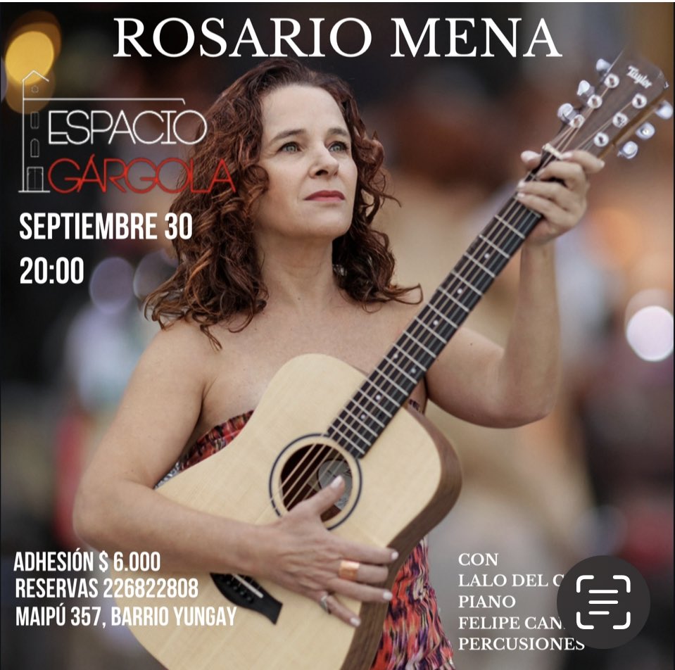 Este sábado 30
Rosario Mena
+ Lalo del Campo (PIANO)
+ Felipe Candia (PERCUSIONES)
20:00 hrs
Maipu 357
<a href="/Barrio_Yungay/">Barrio Yungay</a> 
Reservas 226822808
#barrioyungay #distritoyungay #rosariomena #espaciogargola