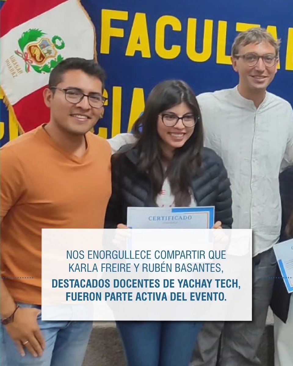 GeoYachayTech's tweet photo. ¡Orgulloso de nuestros representantes de la Universidad Yachay Tech! Destacaron en el evento internacional sobre 'Monitoreo satelital de riesgos naturales en montaña' en Huaraz, Perú. 
 ¡Felicitamos por su destacada participación! 💡🔦⚒️
#SomosYachayTech #HacemosCienciaYT https://t.co/Err4a9l50Z