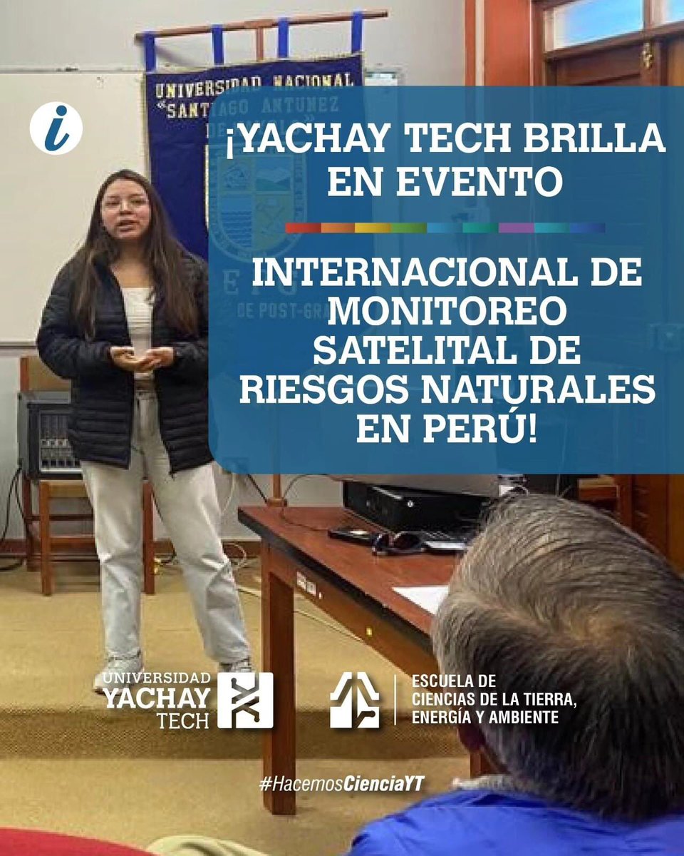 GeoYachayTech's tweet photo. ¡Orgulloso de nuestros representantes de la Universidad Yachay Tech! Destacaron en el evento internacional sobre 'Monitoreo satelital de riesgos naturales en montaña' en Huaraz, Perú. 
 ¡Felicitamos por su destacada participación! 💡🔦⚒️
#SomosYachayTech #HacemosCienciaYT https://t.co/Err4a9l50Z