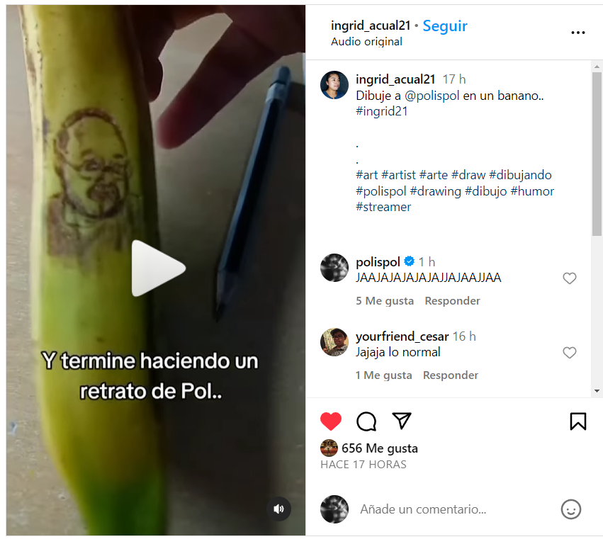 polispol's tweet photo. De todos los fanarts que me han hecho, dibujarme en un banano, es algo que no me esperaba.
Eso si, recordad que esa fruta tiene mucho POLtasio. https://t.co/rkPqYcrF5D