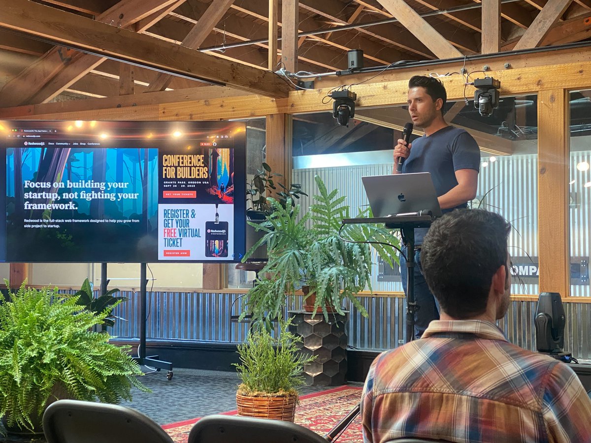 codingzeal's tweet photo. Thank you @ryanchenkie for speaking on Redwood for Fun and Profit. 

'Redwood Allows Us to Move Fast with Confidence'. We couldn't agree more! 🌲

#redwoodjsconf #redwoodjsconf2023 #softwaredevelopment #codeconfidently https://t.co/cODn5CUOJU