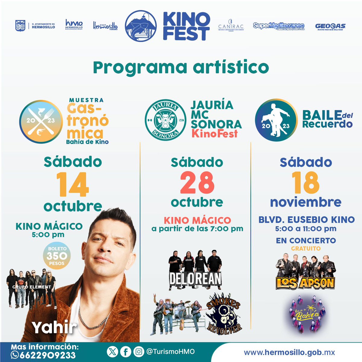 Turismohmo's tweet photo. Prepárate para bailar y cantar con los artistas que traemos para ti en Kino Fest 2023 💃🎶

¡Te esperamos!

#KinoFest #VisitHermosillo #Hermosillo
#HermosilloCreceEnTurismo #ConstruyendoComunidadÑ https://t.co/t3KswGpaQV