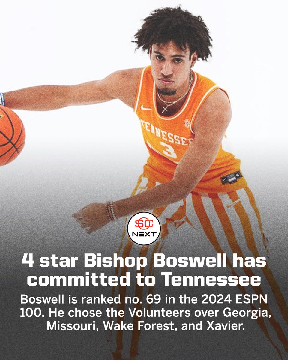 SCNext's tweet photo. 4⭐️ Bishop Boswell (no. 69 ESPN 💯) has committed to Tennessee! 

@bishopb0swell | @Vol_Hoops https://t.co/oXyFCT1x5k