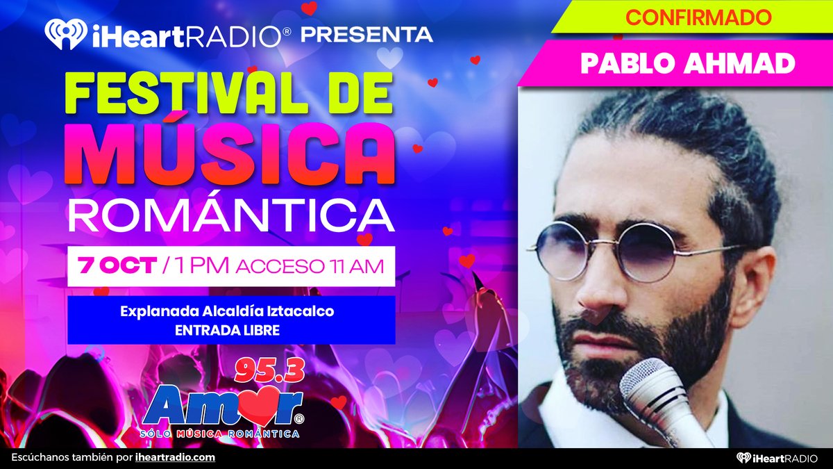 🎶 #FestivalDeMúsicaRomántica ❤ ¡No te lo pierdas! Como invitado, <a href="/pabloahmadtango/">Pablo Ahmad</a>. ¡Será en la Alcaldía Iztacalco!  ¡Entrada libre! #CDMX
