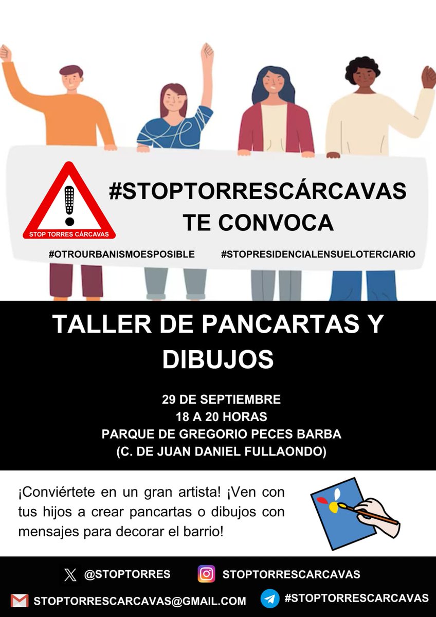 StopTorres's tweet photo. 📣 Os recordamos q mañana os proponemos una reunión donde seguir explicando las acciones q estamos realizando para paralizar la construcción de las #Macrotorres. Será un buen momento para iniciar la decoración del barrio y mostrar nuestro rechazo al proyecto. Os esperamos !! https://t.co/5j5Wq62gjH