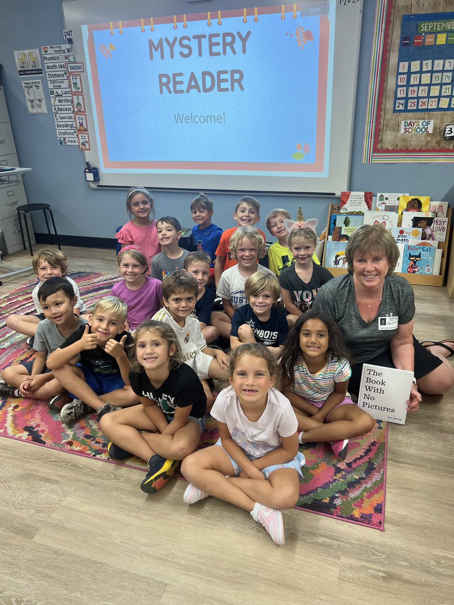 SealePCE's tweet photo. Thanks to Elena’s nana Mrs Castaneda for reading The Book with no Pictures today as our Mystery Reader. Soooo silly! 🤣 https://t.co/jz10NsktRl