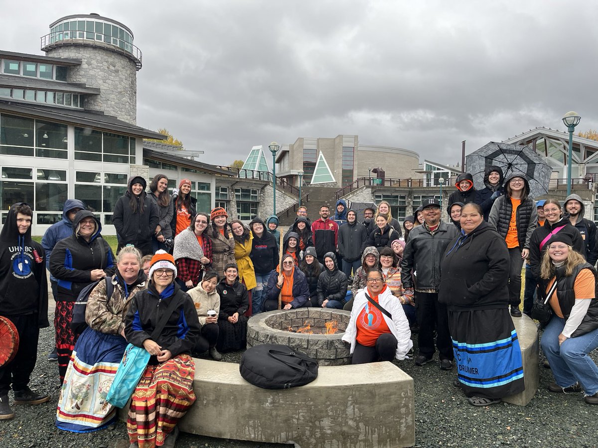 EducationUnbc's tweet photo. UNBC Ceremonial Fire Circle with Artist Clayton Gauthier and the UHNBC Drummers. Acknowledging the National Day of Truth and Reconciliation and Orange Shirt Day. #EDUC394 #EDUC405 #EDUC346 #EDUC446 #UNBCED All My Relations. 🧡 https://t.co/qxzaIAwPFH